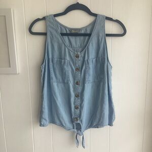 Maurices Blue Sleeveless Buttoned Tie Front Tank Top
